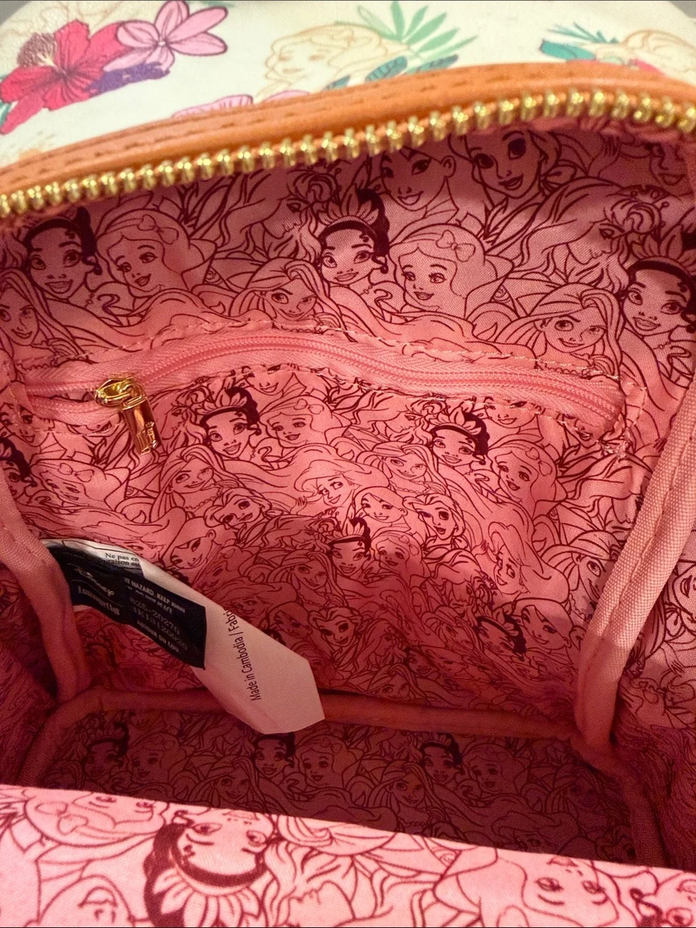 Loungefly Disney Floral Mini Backpack in White with Pink, Purple & Tan Accents - Picture 4 of 4